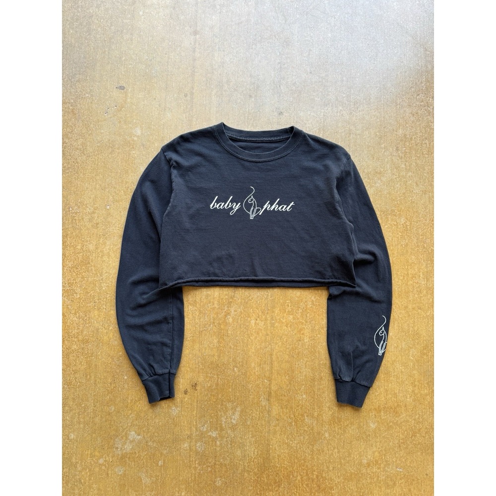 Baby Phat Black Cropped Long Sleeve Spell Out Y2K T-Shirt Women's Small